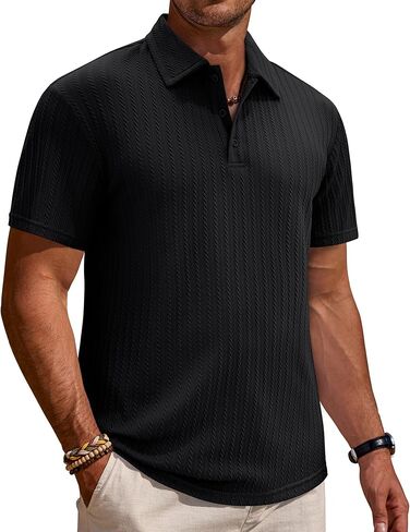Alimens & Gentle Mens Polo Shirts Short Sleeve Textured Knit Casual Beach Vacation Stretchy Golf Shirts in Saudi Arabia