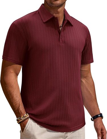 Alimens & Gentle Mens Polo Shirts Short Sleeve Textured Knit Casual Beach Vacation Stretchy Golf Shirts in Saudi Arabia