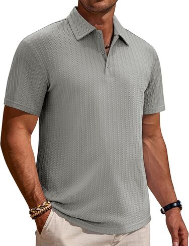 Alimens & Gentle Mens Polo Shirts Short Sleeve Textured Knit Casual Beach Vacation Stretchy Golf Shirts in Saudi Arabia