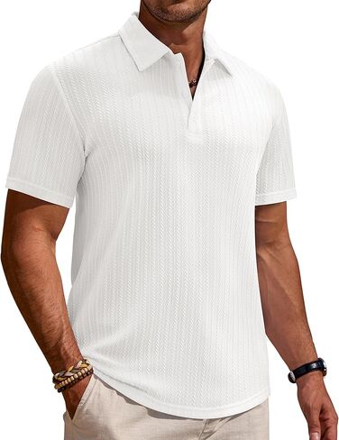 Alimens & Gentle Mens Polo Shirts Short Sleeve Textured Knit Casual Beach Vacation Stretchy Golf Shirts in Saudi Arabia