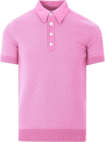 OXKNIT Men's Retro Green Knitted Poloshirt, 1960s Mod Vintage Texture Polo Cotton Short Sleeve with Quarter Button in Saudi Arabia