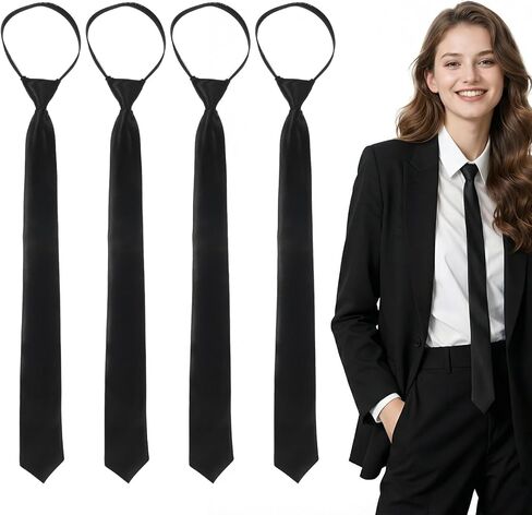 4 Pcs Zipper Ties for Women Adjustable Men's Neckties Pre-Tied Necktie Zip on Tie for Zipper Skinny Necktie Clip on Slim Tie Solid Color Neck Ties Wedding Business Formal in Saudi Arabia