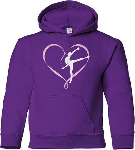 Threadrock Big Girls' Gymnastics Gymnast Heart Ribbon Love Youth Hoodie Sweatshirt - Small, Purple in Saudi Arabia
