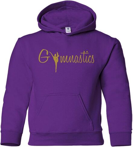 Threadrock Big Girls' Gymnastics Gold Script Youth Hoodie Sweatshirt in Saudi Arabia