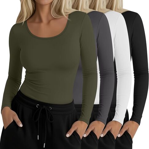 4 Pack Plus Size Underscrub Long Sleeve for Women, Cotton Blend Scoop Neck Undershirts, Nurse Fitted Basic Tops in Saudi Arabia
