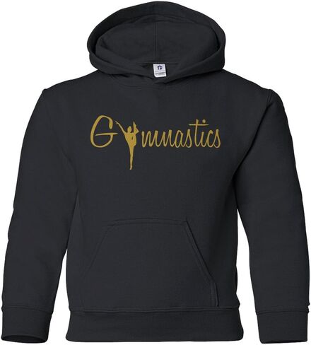 Threadrock Big Girls' Gymnastics Gold Script Youth Hoodie Sweatshirt in Saudi Arabia