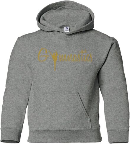 Threadrock Big Girls' Gymnastics Gold Script Youth Hoodie Sweatshirt in Saudi Arabia