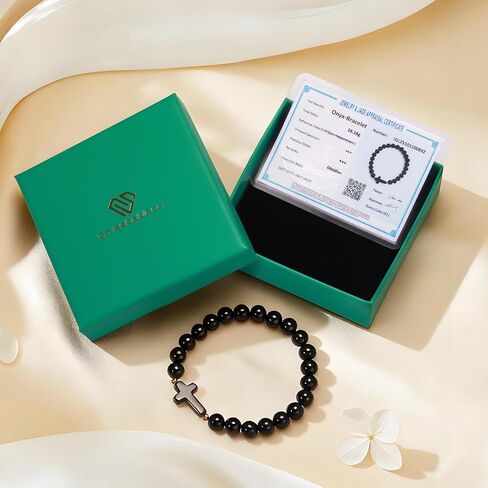 Black Agate Bracelet for Men Women Natural Obsidian Healing Crystal beaded Handmade Natual Gemstone Cross Stone Bracelets Jewelry in Saudi Arabia