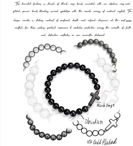 Black Agate Bracelet for Men Women Natural Obsidian Healing Crystal beaded Handmade Natual Gemstone Cross Stone Bracelets Jewelry in Saudi Arabia