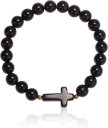 Black Agate Bracelet for Men Women Natural Obsidian Healing Crystal beaded Handmade Natual Gemstone Cross Stone Bracelets Jewelry in Saudi Arabia