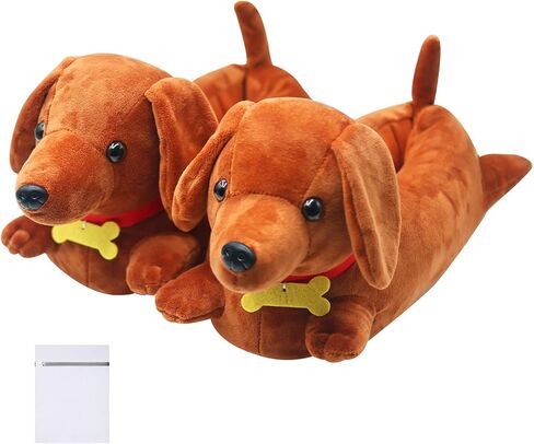 Dachshund Slippers for Women Men Cute Wiener Dog Plush House Slippers with 3D Tail Non-Slip Cozy Doxie Animal Slippers Gifts for Dachshund Lovers in Saudi Arabia