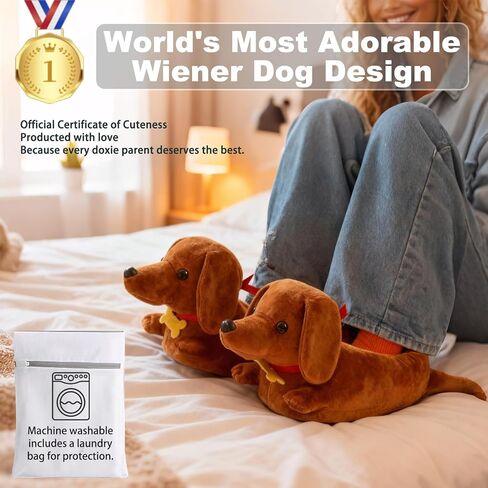 Dachshund Slippers for Women Men Cute Wiener Dog Plush House Slippers with 3D Tail Non-Slip Cozy Doxie Animal Slippers Gifts for Dachshund Lovers in Saudi Arabia