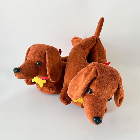 Dachshund Slippers for Women Men Cute Wiener Dog Plush House Slippers with 3D Tail Non-Slip Cozy Doxie Animal Slippers Gifts for Dachshund Lovers in Saudi Arabia