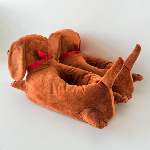 Dachshund Slippers for Women Men Cute Wiener Dog Plush House Slippers with 3D Tail Non-Slip Cozy Doxie Animal Slippers Gifts for Dachshund Lovers in Saudi Arabia