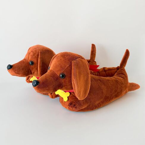 Dachshund Slippers for Women Men Cute Wiener Dog Plush House Slippers with 3D Tail Non-Slip Cozy Doxie Animal Slippers Gifts for Dachshund Lovers in Saudi Arabia