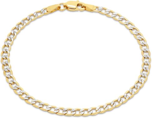 Nuragold 14k Real Yellow Gold Cuban Curb Link 3.5mm Diamond Cut Pave Chain Bracelet (7"-9") Two Tone Italian Jewelry for Men & Women in Saudi Arabia