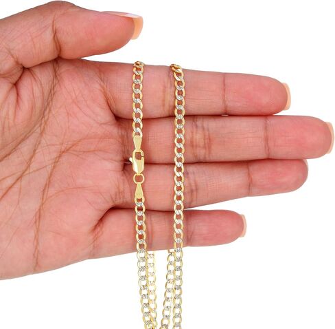 Nuragold 14k Real Yellow Gold Cuban Curb Link 3.5mm Diamond Cut Pave Chain Bracelet (7"-9") Two Tone Italian Jewelry for Men & Women in Saudi Arabia