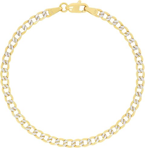 Nuragold 14k Real Yellow Gold Cuban Curb Link 3.5mm Diamond Cut Pave Chain Bracelet (7"-9") Two Tone Italian Jewelry for Men & Women in Saudi Arabia