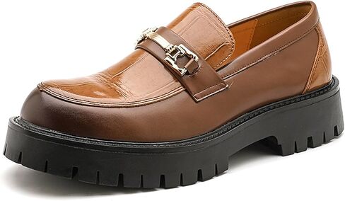 Men's Leather Platform Penny Loafers with Metal Embellishments Fashion Round Toe Lug Sole Business Wedding Shoes Driving Dress Work Shoes in Saudi Arabia
