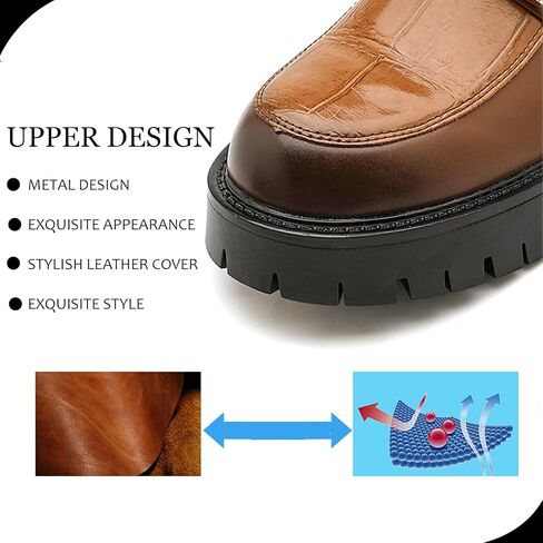 Men's Leather Platform Penny Loafers with Metal Embellishments Fashion Round Toe Lug Sole Business Wedding Shoes Driving Dress Work Shoes in Saudi Arabia