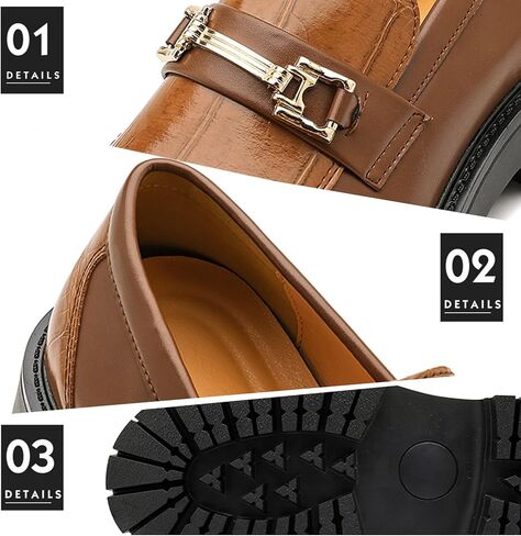 Men's Leather Platform Penny Loafers with Metal Embellishments Fashion Round Toe Lug Sole Business Wedding Shoes Driving Dress Work Shoes in Saudi Arabia