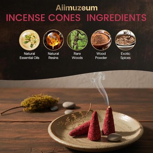 مخاريط بخور الأرز الطبيعي من Aiimuzeum® 30 قطعة - التميز المصنوع يدويًا، حرق طويل مثالي للاسترخاء والتأمل، الغرف العطرية، ديكور المنزل والمنزل لتنقية الهواء (أرز الهيمالايا) in Kuwait