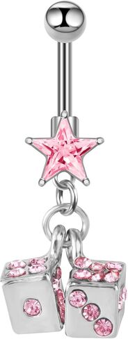 14G Dice Dangle Belly Button Rings for Women 316L Stainless Steel CZ Star Dice Dangling Belly Navel Rings Belly Curved Barbell Cute Navel Piercing Jewelry in Saudi Arabia