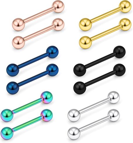 14G Mix Color Nipple Tongue Rings Piercing Jewelry Surgical Steel Straight Barbell Tongue Nipple Ring Piercing Jewelry For Women Men 14MM 16MM Bar Silver Black Gold Rainbow Blue Rose Gold in Saudi Arabia
