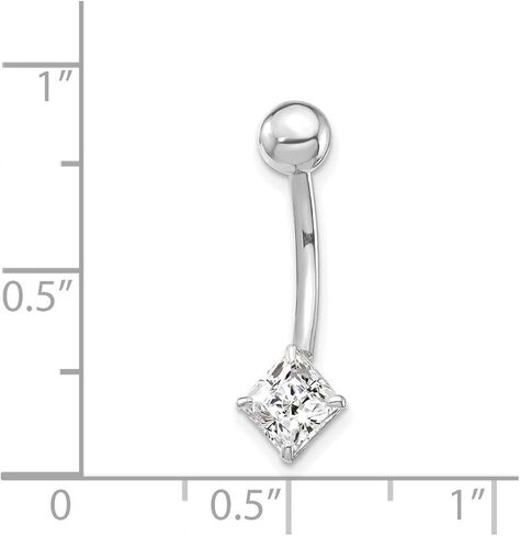 JewelryWeb 10K Gold 5mm Princess Square CZ Simulated Diamond Solitaire Belly Ring - 6mmx 23mm - Navel Piercing for women – Minimalist Belly Button rings in Saudi Arabia