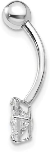 JewelryWeb 10K Gold 5mm Princess Square CZ Simulated Diamond Solitaire Belly Ring - 6mmx 23mm - Navel Piercing for women – Minimalist Belly Button rings in Saudi Arabia