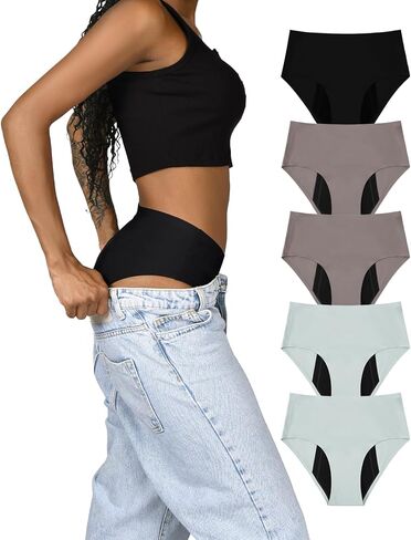 Period Underwear Heavy Flow High Waisted Period Bikini Panties Leakproof Underwear Briefs Pack of 5 in Kuwait