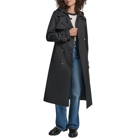 DKNY womens Trench Coat With Bib– Long Double-breasted Belted Jacket With Quilted Bib With Hood in Saudi Arabia