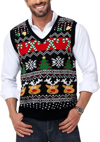 Men Christmas Sweater Vest V Neck Ugly Xmas Holiday Knit Sleeveless Pullover in Kuwait