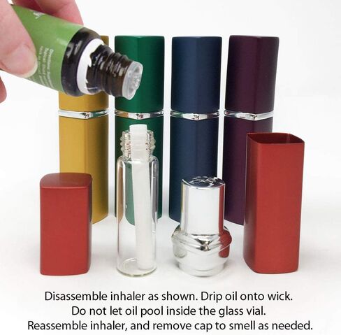 Set of 5 Essential Oil Aromatherapy Inhaler Empty Aluminum and Glass with 10 Wicks by Rivertree Life in Saudi Arabia