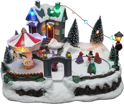 Christmas Village Accessories, Horse Drawn Carriage Collectible Buildings with 8 Songs & LED Lights, Christmas Collectible Figurines for Home Indoor Decorations, Festive Gift in Saudi Arabia