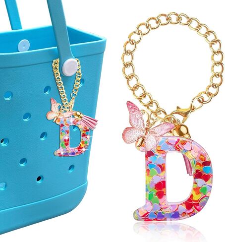 Letter Keychains Charms for Bogg Bag, Pink Love Sequin Decorative Letter Accessories Charms for Simply Southern Bag. in Saudi Arabia