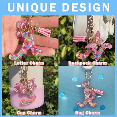 Letter Keychains Charms for Bogg Bag, Pink Love Sequin Decorative Letter Accessories Charms for Simply Southern Bag. in Saudi Arabia