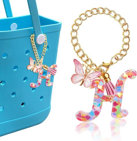 Letter Keychains Charms for Bogg Bag, Pink Love Sequin Decorative Letter Accessories Charms for Simply Southern Bag. in Saudi Arabia