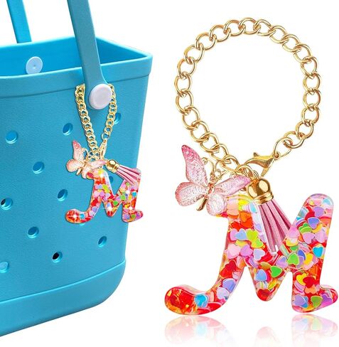 Letter Keychains Charms for Bogg Bag, Pink Love Sequin Decorative Letter Accessories Charms for Simply Southern Bag. in Saudi Arabia