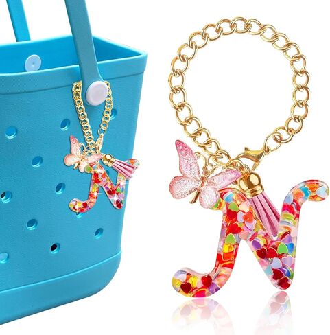 Letter Keychains Charms for Bogg Bag, Pink Love Sequin Decorative Letter Accessories Charms for Simply Southern Bag. in Saudi Arabia