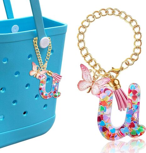 Letter Keychains Charms for Bogg Bag, Pink Love Sequin Decorative Letter Accessories Charms for Simply Southern Bag. in Saudi Arabia