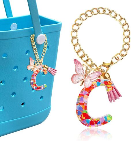 Letter Keychains Charms for Bogg Bag, Pink Love Sequin Decorative Letter Accessories Charms for Simply Southern Bag. in Saudi Arabia