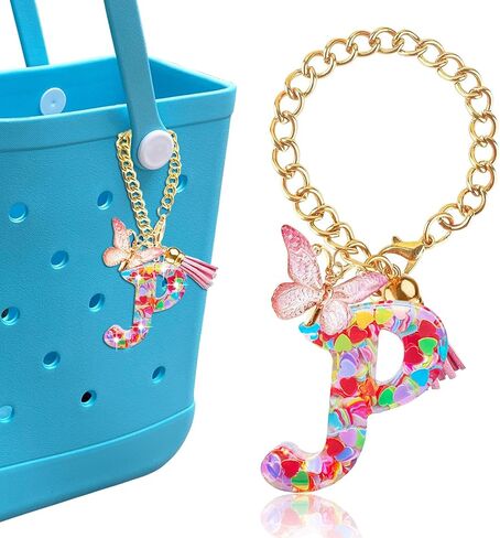 Letter Keychains Charms for Bogg Bag, Pink Love Sequin Decorative Letter Accessories Charms for Simply Southern Bag. in Saudi Arabia