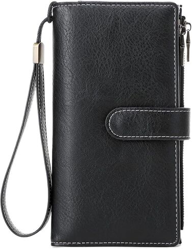 RFID Blocking PU Leather Wallet for Women - Slim Bifold with 16 Card Slots & Zipper Pocket, Compact Designer Purse with Smooth Double Zipper Design in Saudi Arabia