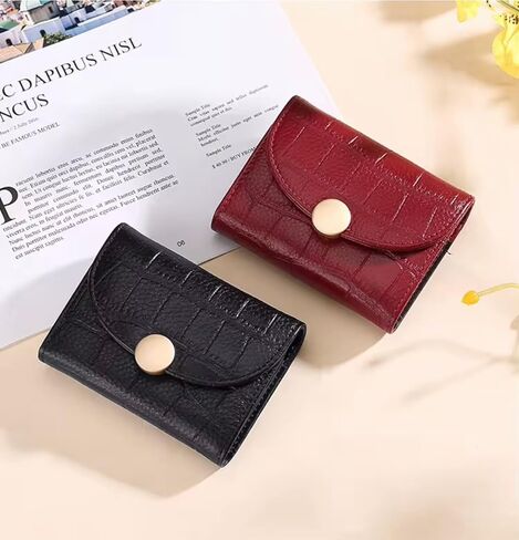 Women’s Genuine Leather Short Wallet, Compact Card Holder with RFID Blocking, Button Snap Closure, 12 Card Slots, Slim Minimalist Small Leather Wallet for Everyday Use and Gift for Women (Wine Red) in Saudi Arabia