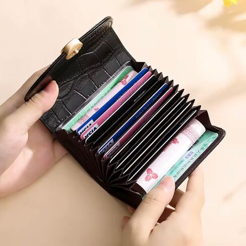 Women’s Genuine Leather Short Wallet, Compact Card Holder with RFID Blocking, Button Snap Closure, 12 Card Slots, Slim Minimalist Small Leather Wallet for Everyday Use and Gift for Women (Wine Red) in Saudi Arabia