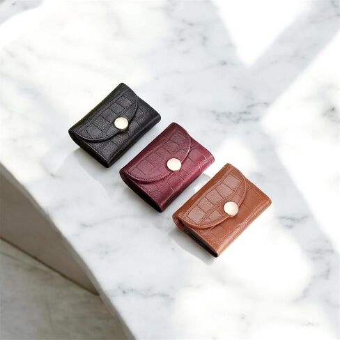 Women’s Genuine Leather Short Wallet, Compact Card Holder with RFID Blocking, Button Snap Closure, 12 Card Slots, Slim Minimalist Small Leather Wallet for Everyday Use and Gift for Women (Wine Red) in Saudi Arabia