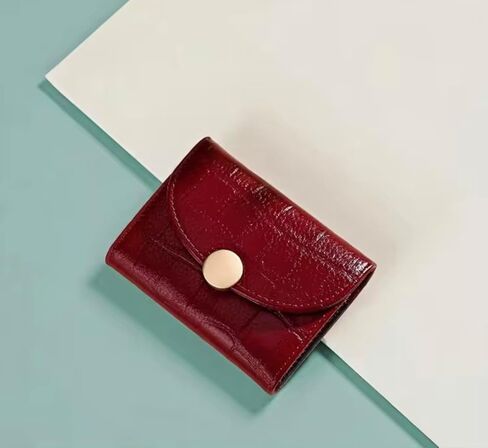 Women’s Genuine Leather Short Wallet, Compact Card Holder with RFID Blocking, Button Snap Closure, 12 Card Slots, Slim Minimalist Small Leather Wallet for Everyday Use and Gift for Women (Wine Red) in Saudi Arabia