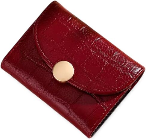 Women’s Genuine Leather Short Wallet, Compact Card Holder with RFID Blocking, Button Snap Closure, 12 Card Slots, Slim Minimalist Small Leather Wallet for Everyday Use and Gift for Women (Wine Red) in Saudi Arabia