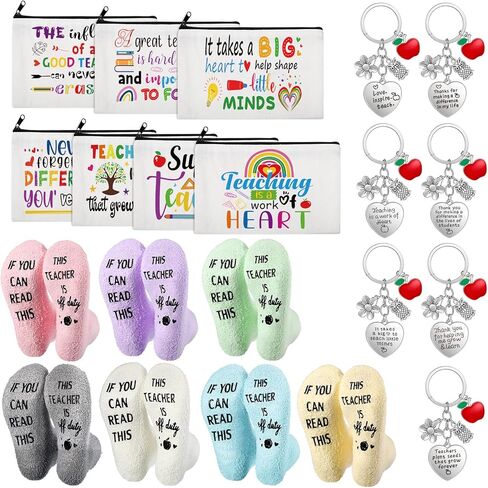 Liitrsh 21 Pcs Teacher Appreciation Gifts Bulk for Christmas Novelty Teacher Socks If You Can Read This Makeup Bags Keychains in Saudi Arabia
